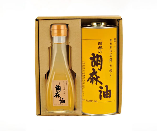 【ギフトにおすすめ】玉締め絞り胡麻油 卓上ビン・丸缶セット